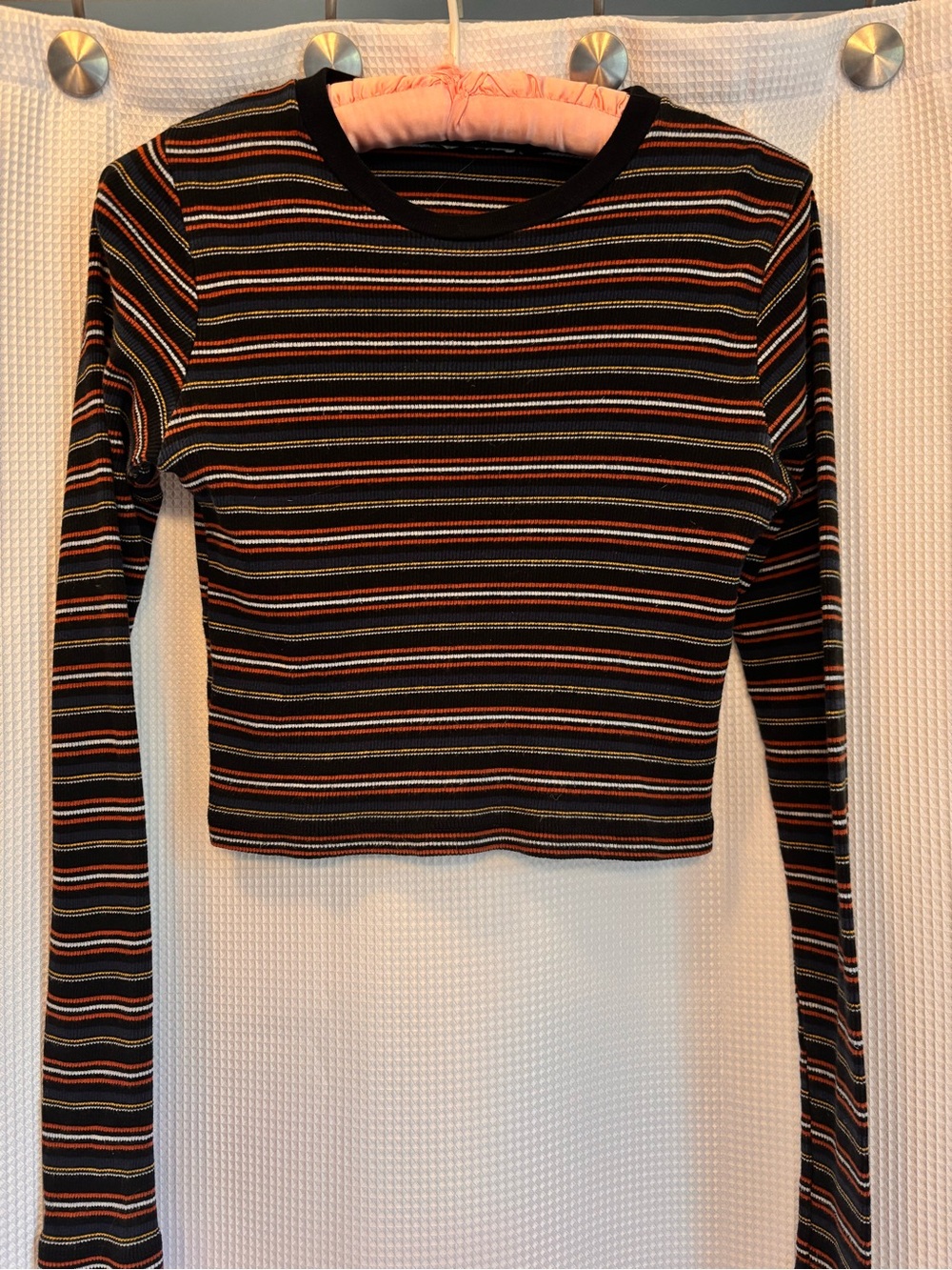 Brandy Melville Santana Striped Long Sleeve Crop Top Skater - Picture 2 of 7